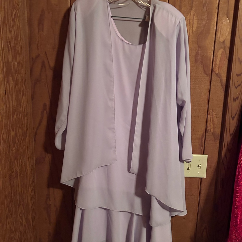 Lavender Layered Dress with Sheer 3/4 Sleeve Jacket